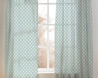 Polka Dot Sheer Curtains - Light Teal Blue Off White Spot Pattern - Minimalist Aesthetic