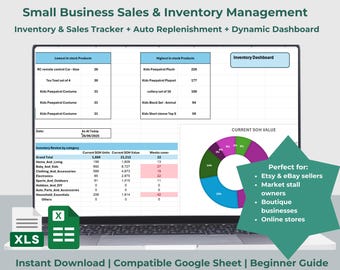 Modello Excel per la gestione dell'inventario delle piccole imprese: dashboard delle vendite, rifornimento automatico, ordine di acquisto e foglio di registro delle scorte (download digitale)