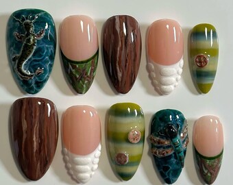 Alligator Bite Nails | Bold Green Texture & Reptile-Inspired Design | Statement Press-Ons That Leave a Mark