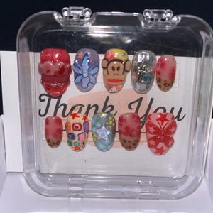 Handmade Cute Character Press On Nails with 3D Cartoon & Playful Designs, Bright and Whimsical Nail Art Set, Perfect for Fun Looks and Gifts