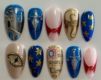 Medieval Fantasy Nails | Royal Gothic Florals & Antique Gold Accents | Handcrafted Fairytale Press-On Set
