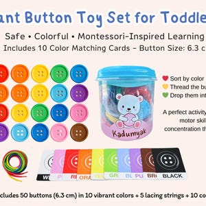 幼児向け巨大ボタンおもちゃセット – 安全でカラフルなモンテッソーリ風感覚玩具（6.3 cm、カラーマッチングカード付き）