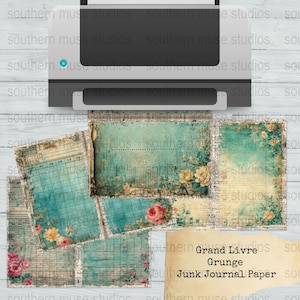 Vintage Floral Grunge Junk Journal Paper, Aged Appearance with Flowers, Crafting Supplies for Scrapbooking and Art Projects