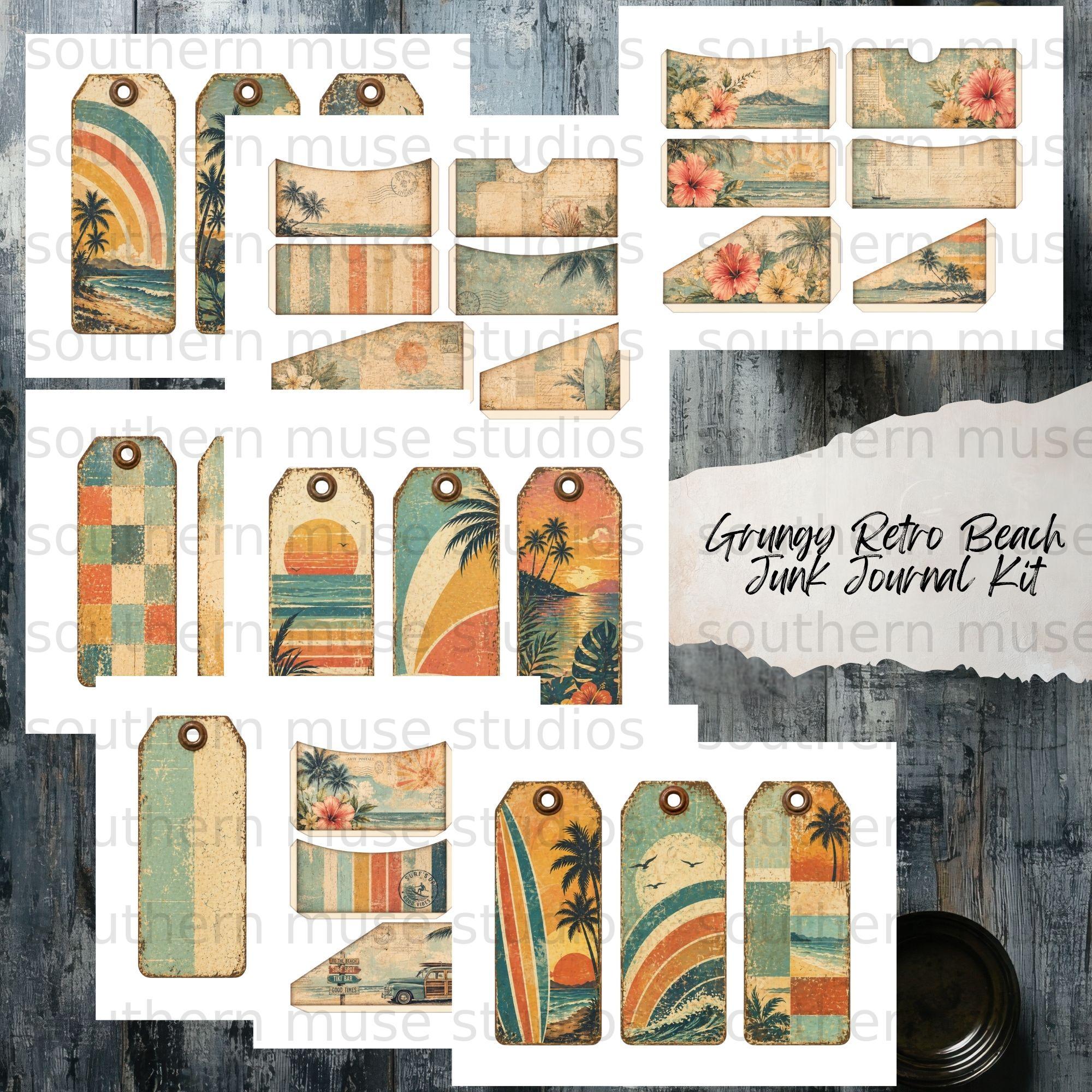 50 Grungy Retro Beach Junk Journal Digital Kit | Vintage Tropical Paper ...