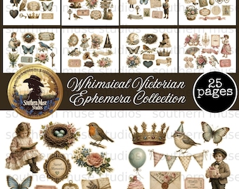 Grillige Victoriaanse kortstondige kieskeurige geknipte pdf-kit, 25 pagina's digitale ongewenste dagboek vintage collage printables, vintage kortstondige, bloemen, meisjes