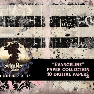 Junk Journal Paper Collection Digital, Black Stripe Paper, Grunge Background Papers, Scrapbook Paper, Digital Download, Printable Paper