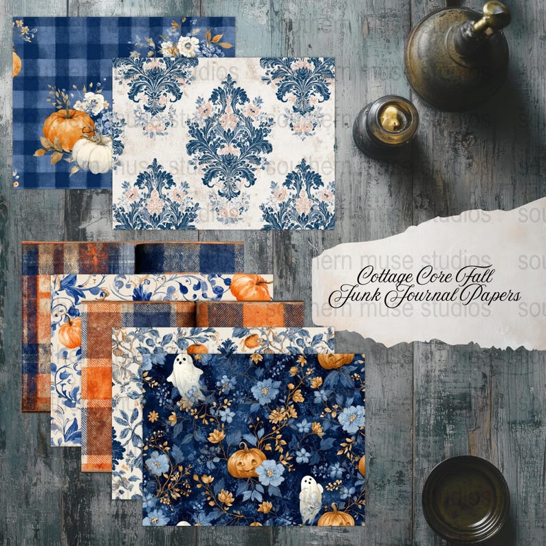 Cottagecore Fall Digital Paper, Junk Journal, Autumn Pumpkin, Ghost ...