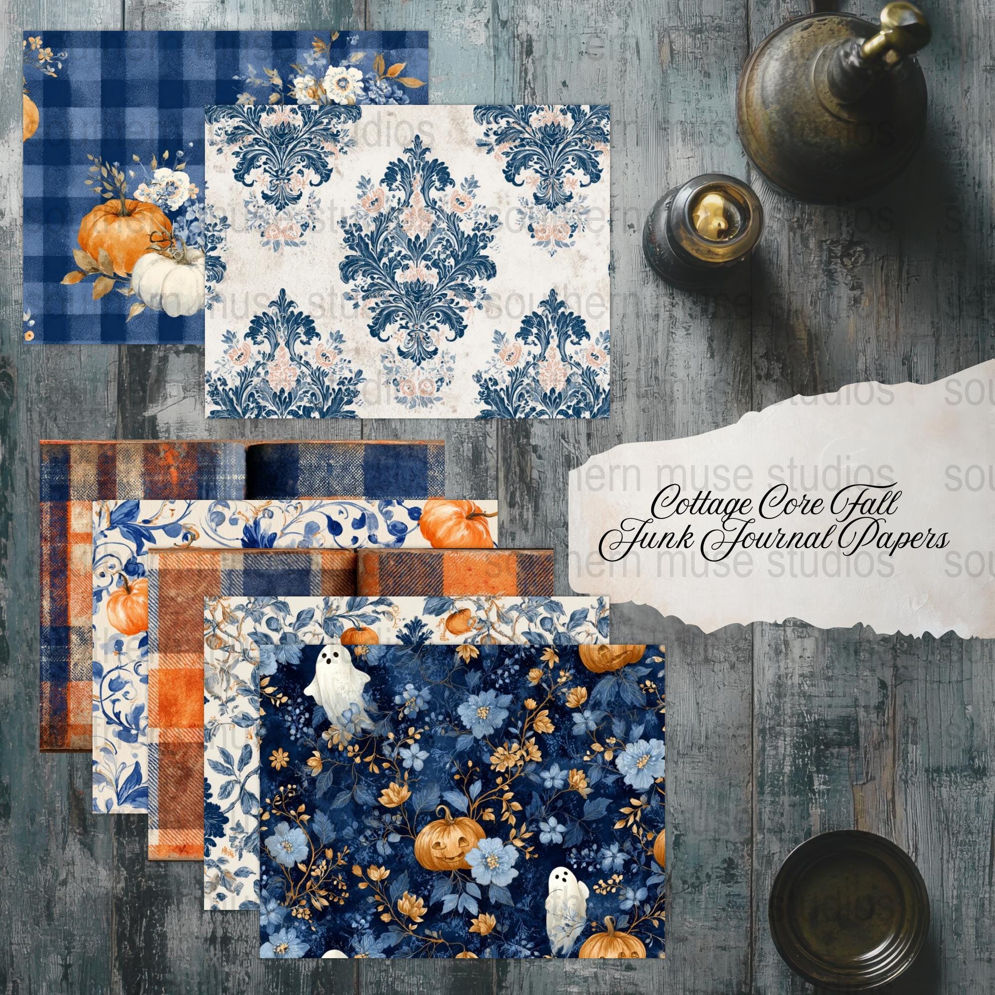 Cottagecore Fall Digital Paper, Junk Journal, Autumn Pumpkin, Ghost ...