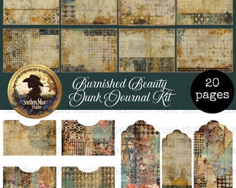 Kit de journal numérique bruni, papiers indésirables, pochettes, étiquettes, téléchargement immédiat, 20 pages PDF, documents éphémères pour le scrapbooking, créations DIY