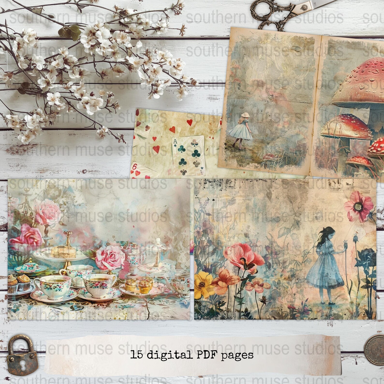 Alice in Wonderland Digital Junk Journal Kit, Printable Pages ...