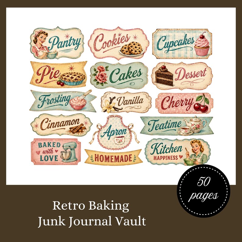 Retro Baking Junk Journal Kit Digital Download, Vintage Kitchen Recipe ...