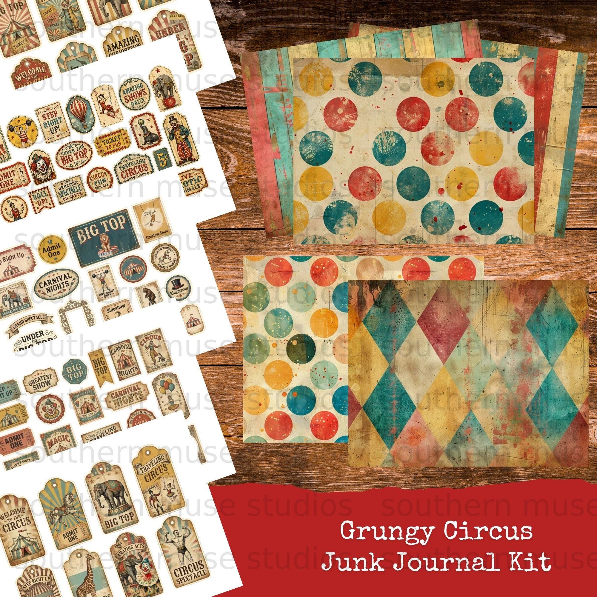 Grungy Circus Junk Journal Kit Digital, 50 Vintage Ephemera Pages ...