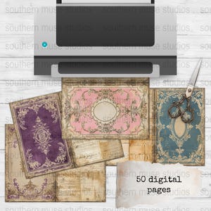 Vintage Digital Journal Pages Set, Shabby Chic Scrapbook Paper Printable, Victorian Style Craft Kit, Antique Book Pages PDF Download