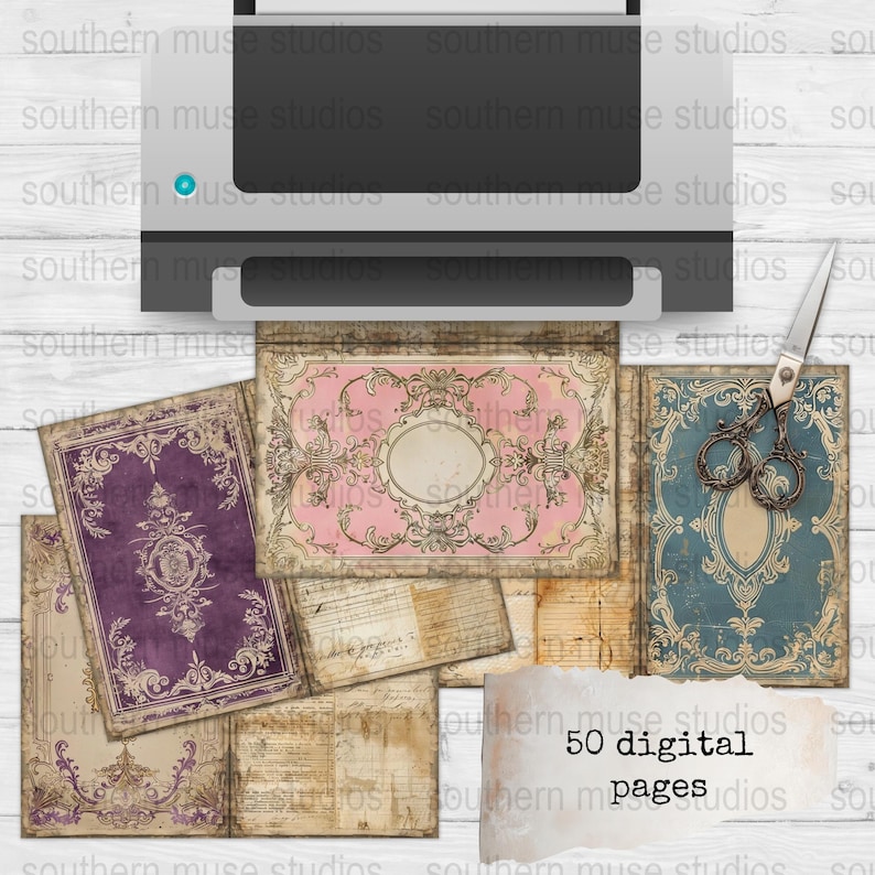 Vintage Digital Journal Pages Set, Shabby Chic Scrapbook Paper Printable, Victorian Style Craft Kit, Antique Book Pages PDF Download