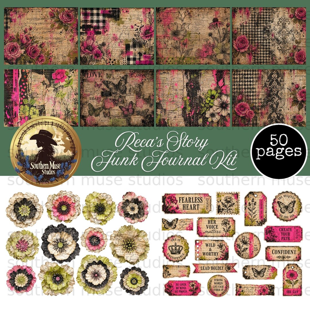 Junk Journal Kit Digital Paper, Vintage Botanical Scrapbook Pages ...
