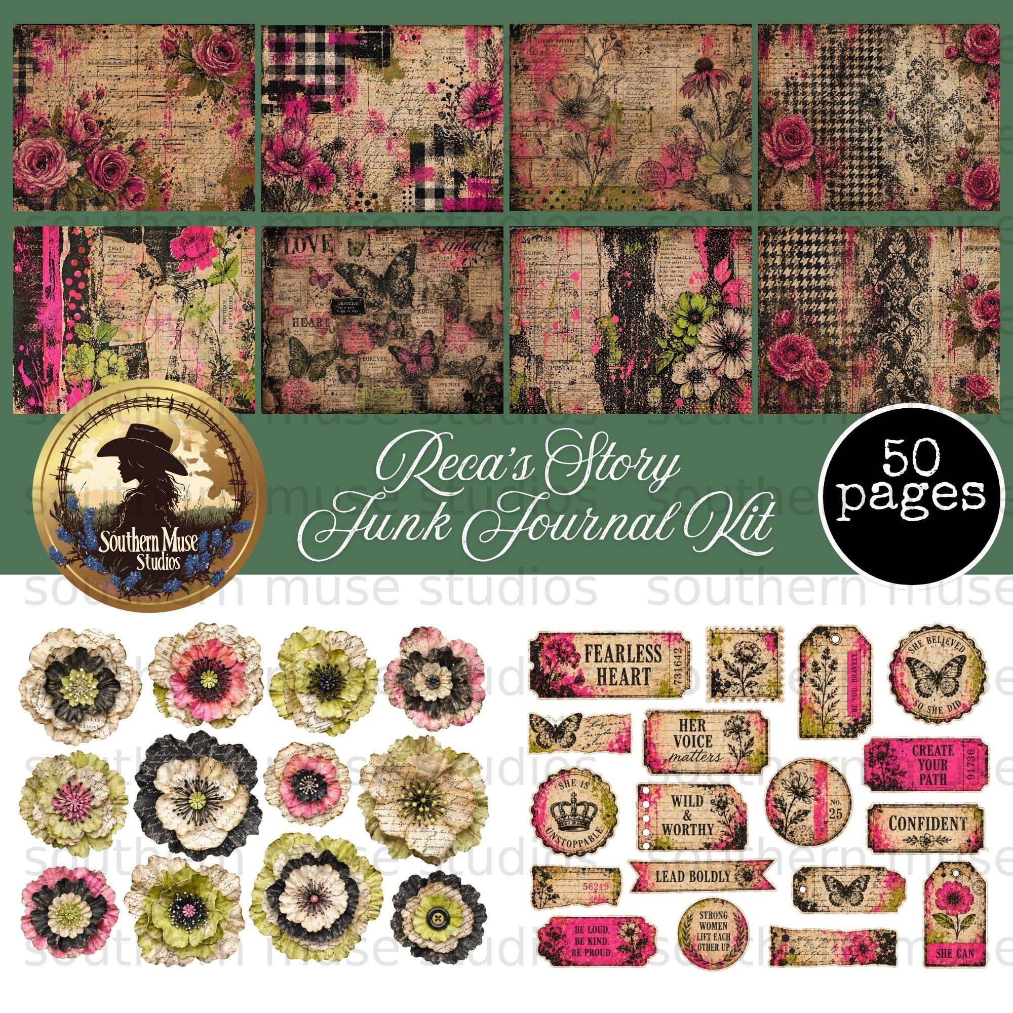 Junk Journal Kit Digital Paper, Vintage Botanical Scrapbook Pages ...