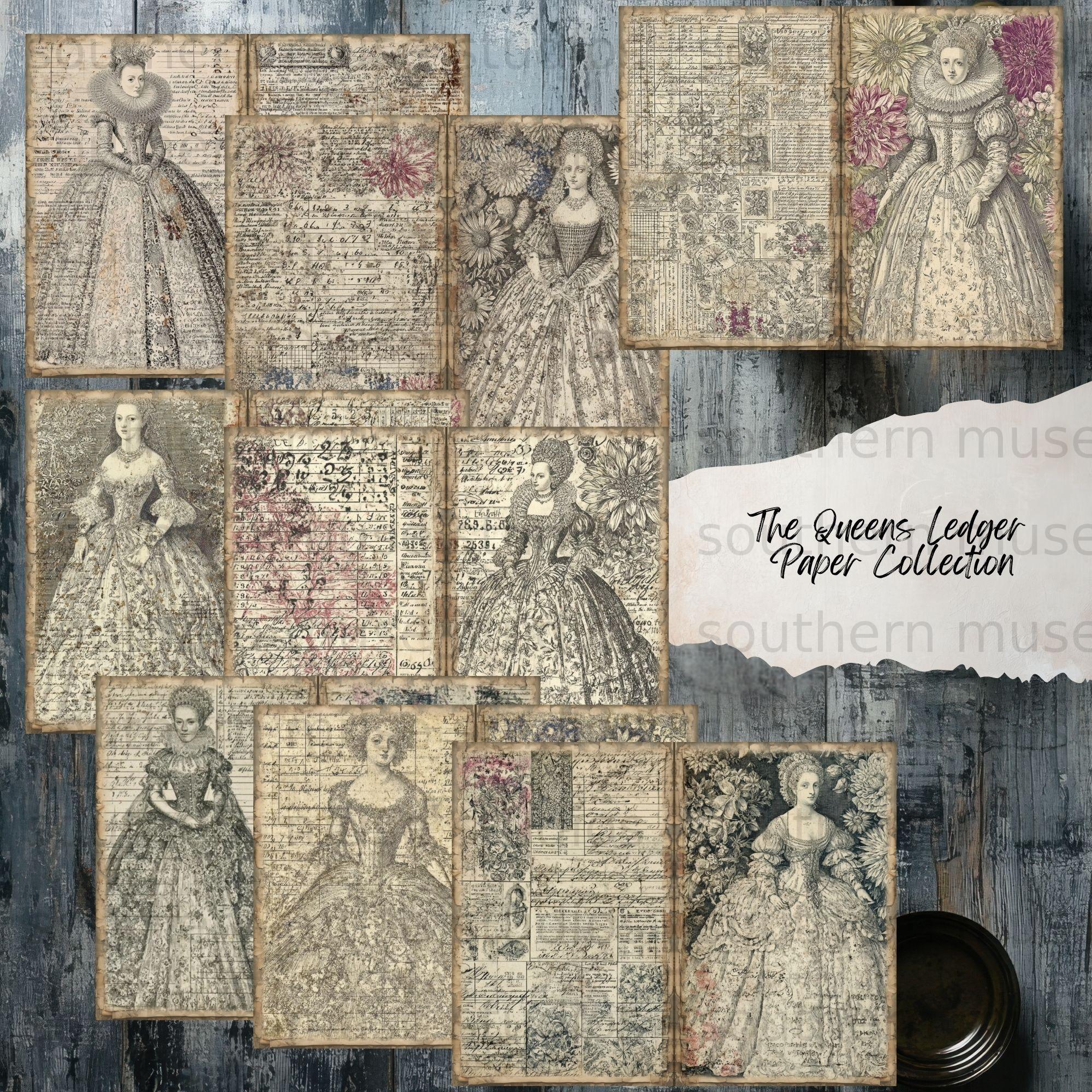 50 Queen's Ledger Junk Journal Pages Digital, Vintage Scrapbook Paper ...