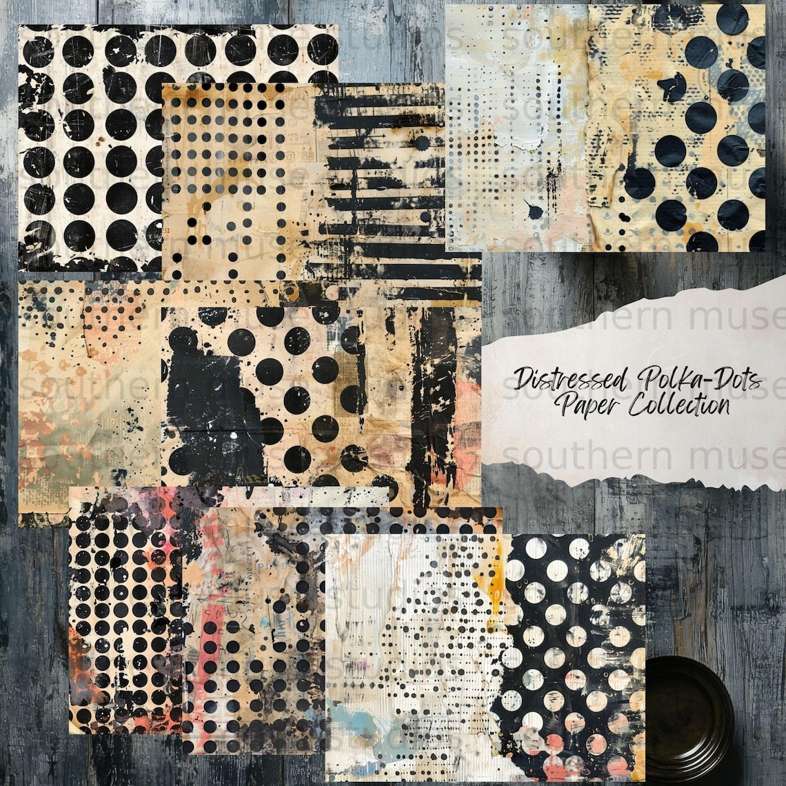 Distressed Polka Dot Grunge Textures | 50 Junk Journal Pages | Digital ...