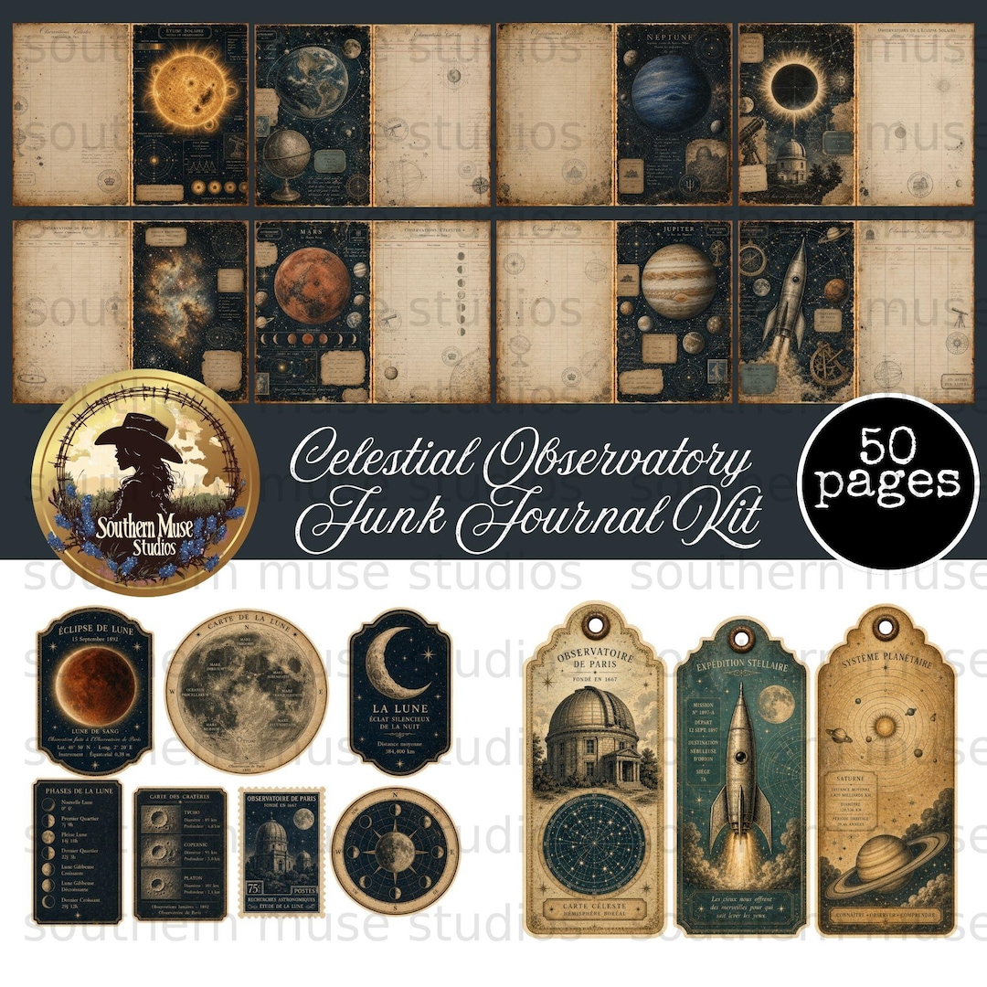 Celestial Junk Journal Kit Digital, Vintage Astronomy Ephemera Pack ...