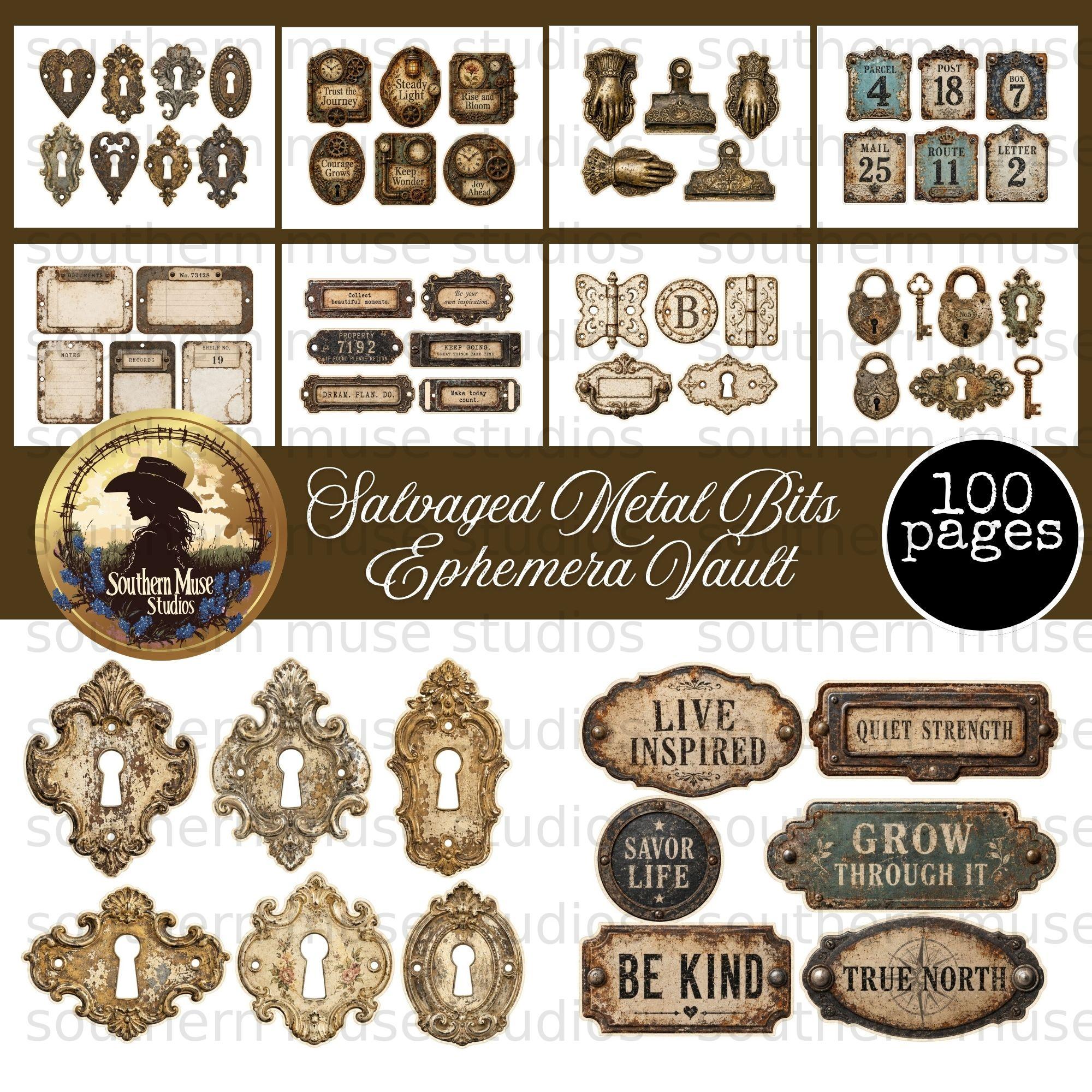 100 Fussy Cut Ephemera PDF Digital Download, Steampunk Junk