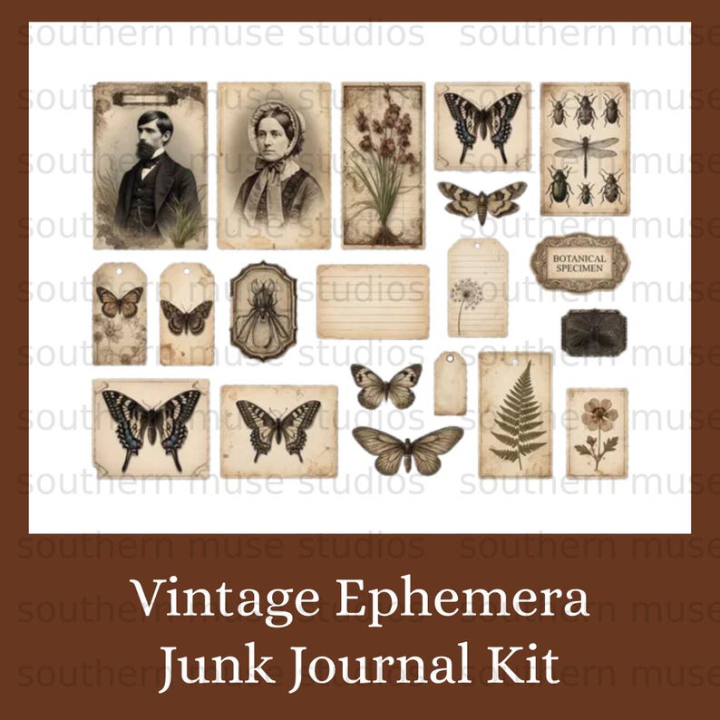 Vintage Ephemera Junk Journal Kit, 50 Page Digital Download, Scrapbook ...