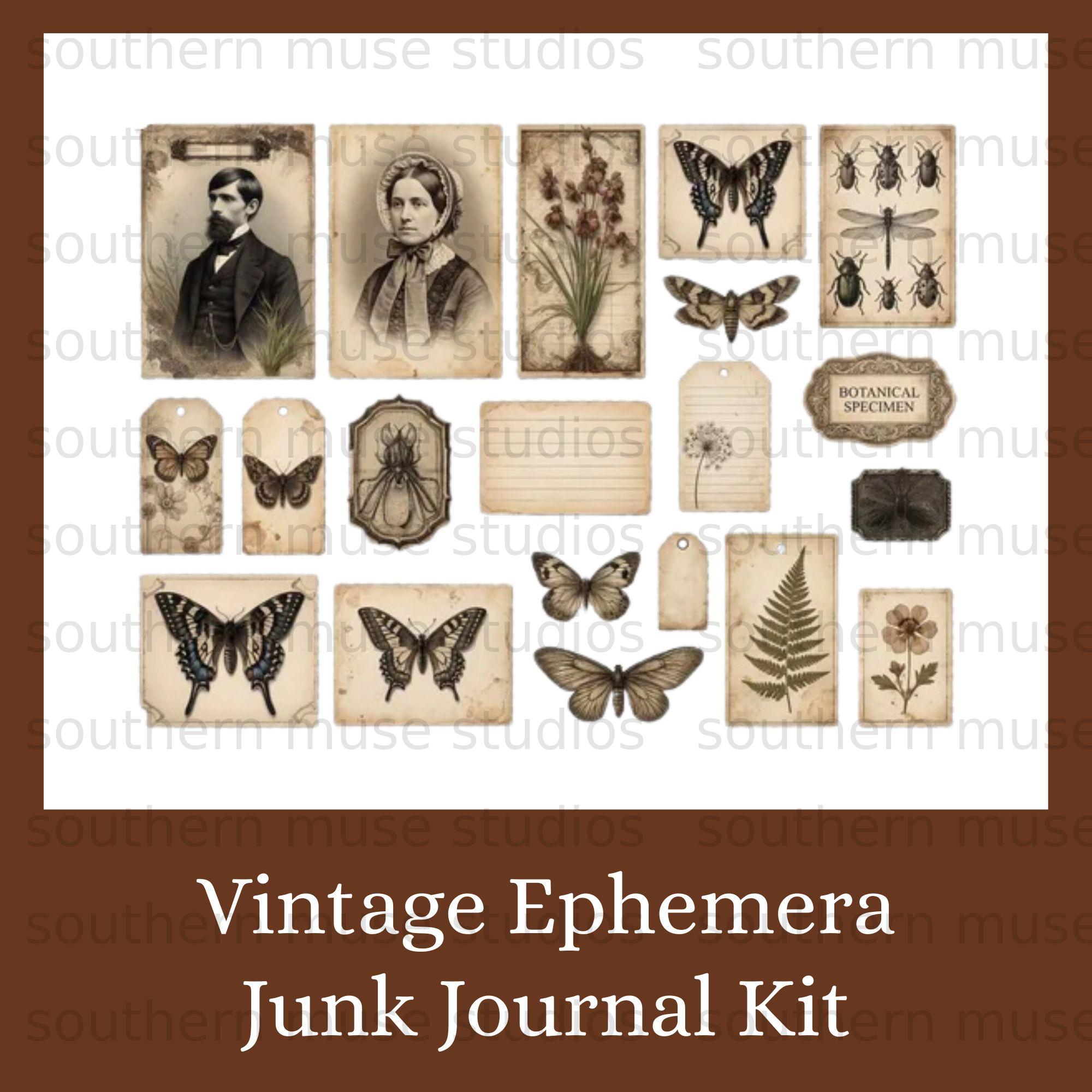Vintage Ephemera Junk Journal Kit, 50 Page Digital Download, Scrapbook ...