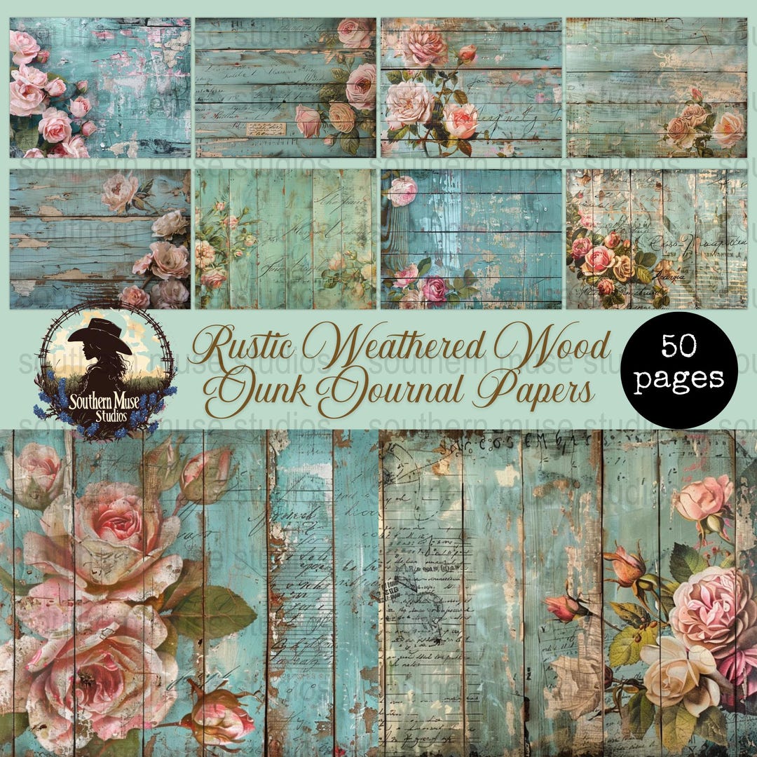 Rustic Roses Paper Rustic Wood Rose Digital Paper, Weathered Texture, Junk Journal Supply ...