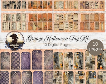 Grunge Halloween Tags, Digital Tag Kit, Printable Halloween Tags, Scrapbook Embellishments, Halloween Craft Supplies, Gift Tags Digital