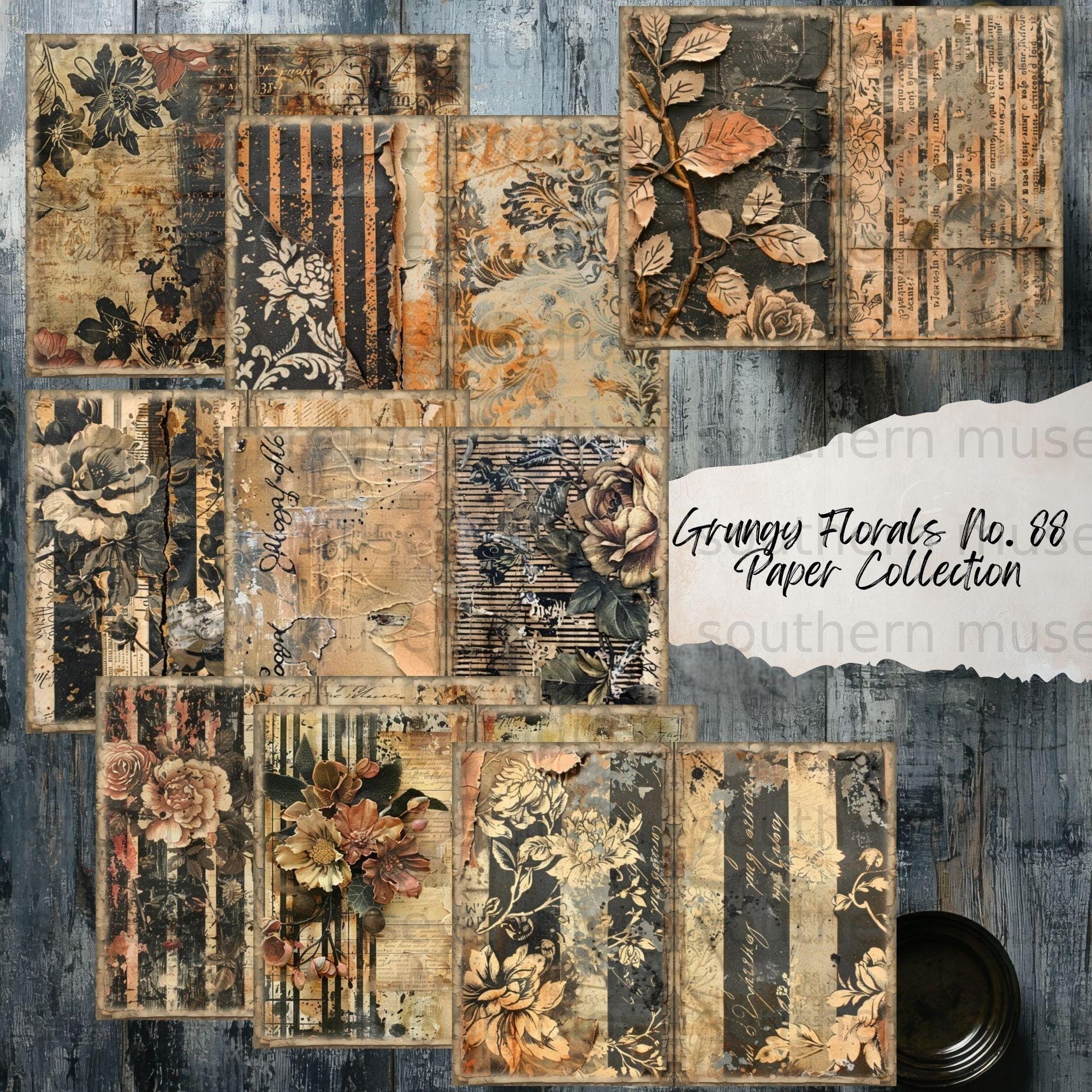 Grungy Floral Digital Paper 50 Pages Junk Journal Kit, Vintage ...