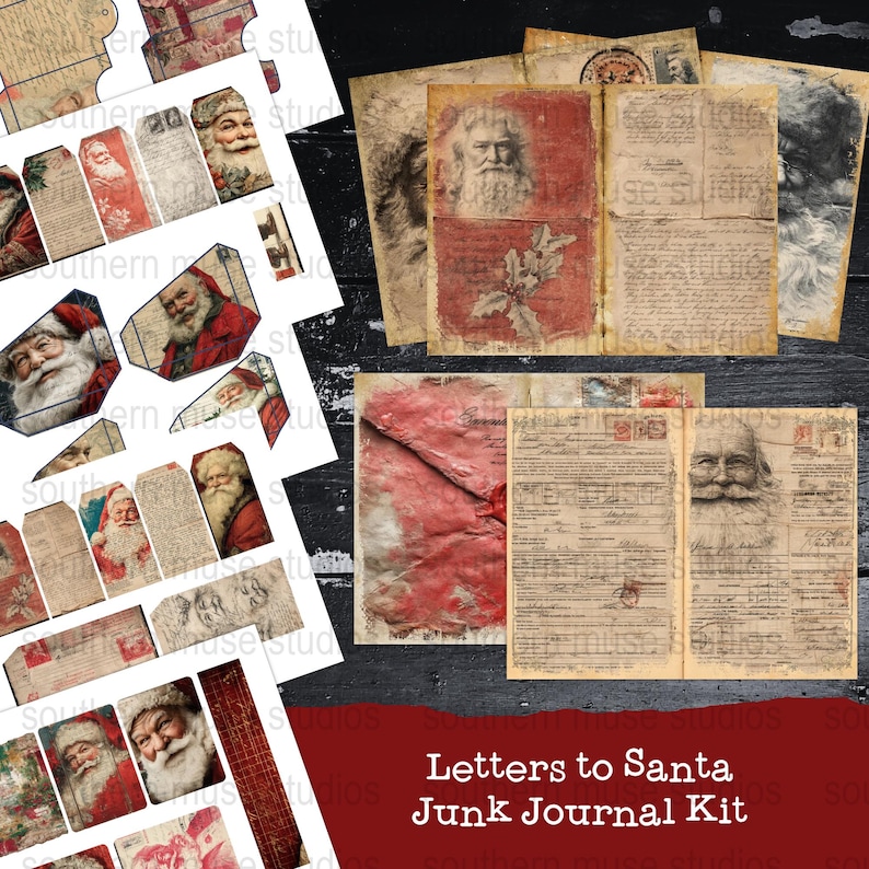 Letters to Santa Junk Journal Kit, Digital Papers, Christmas Ephemera ...