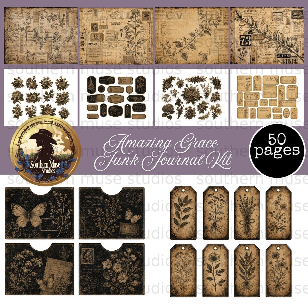 Vintage Junk Journal Kit Digital, Scripture, Botanical Ephemera Pack ...