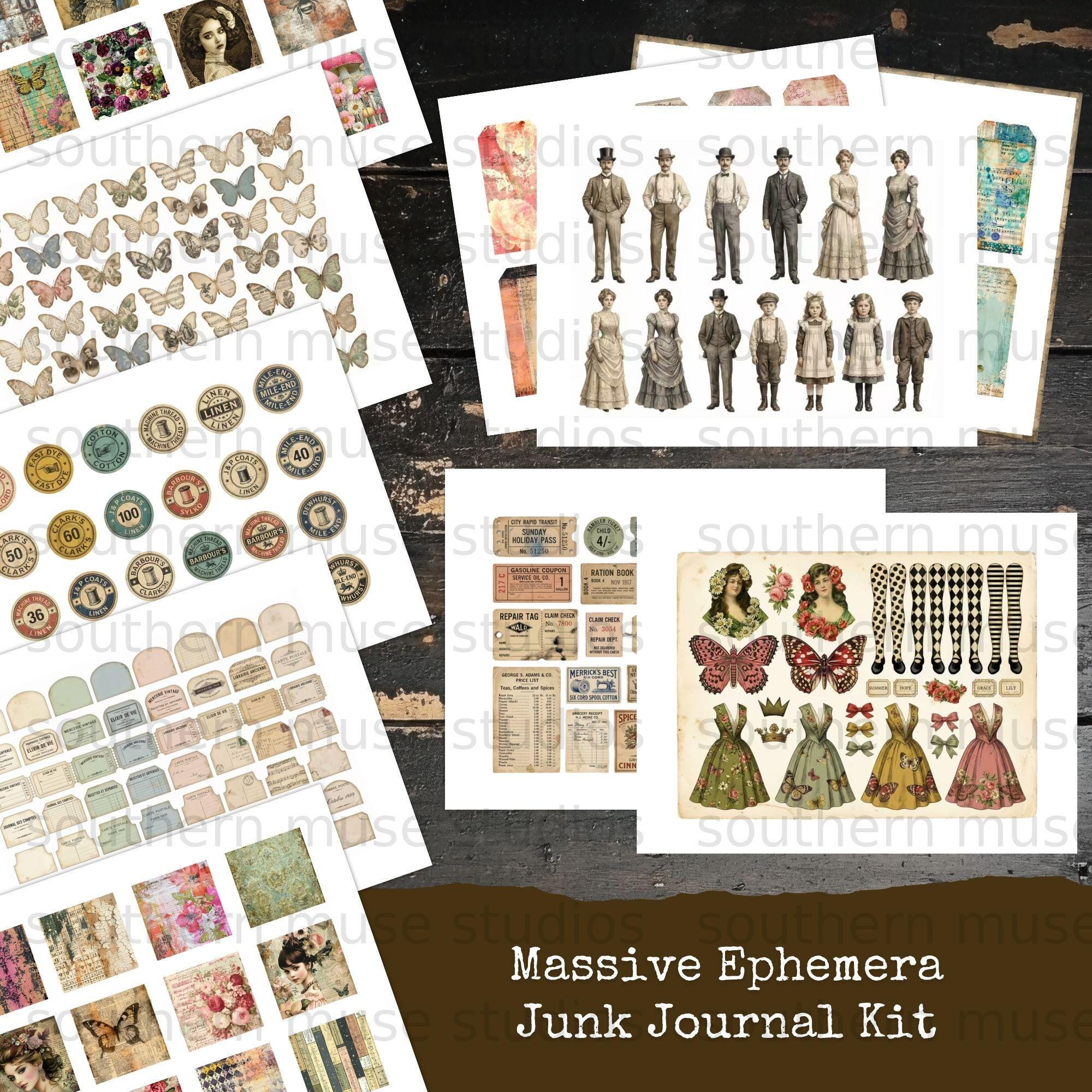Massive Ephemera Junk Journal Kit, 50 Page Digital Download, Scrapbook ...
