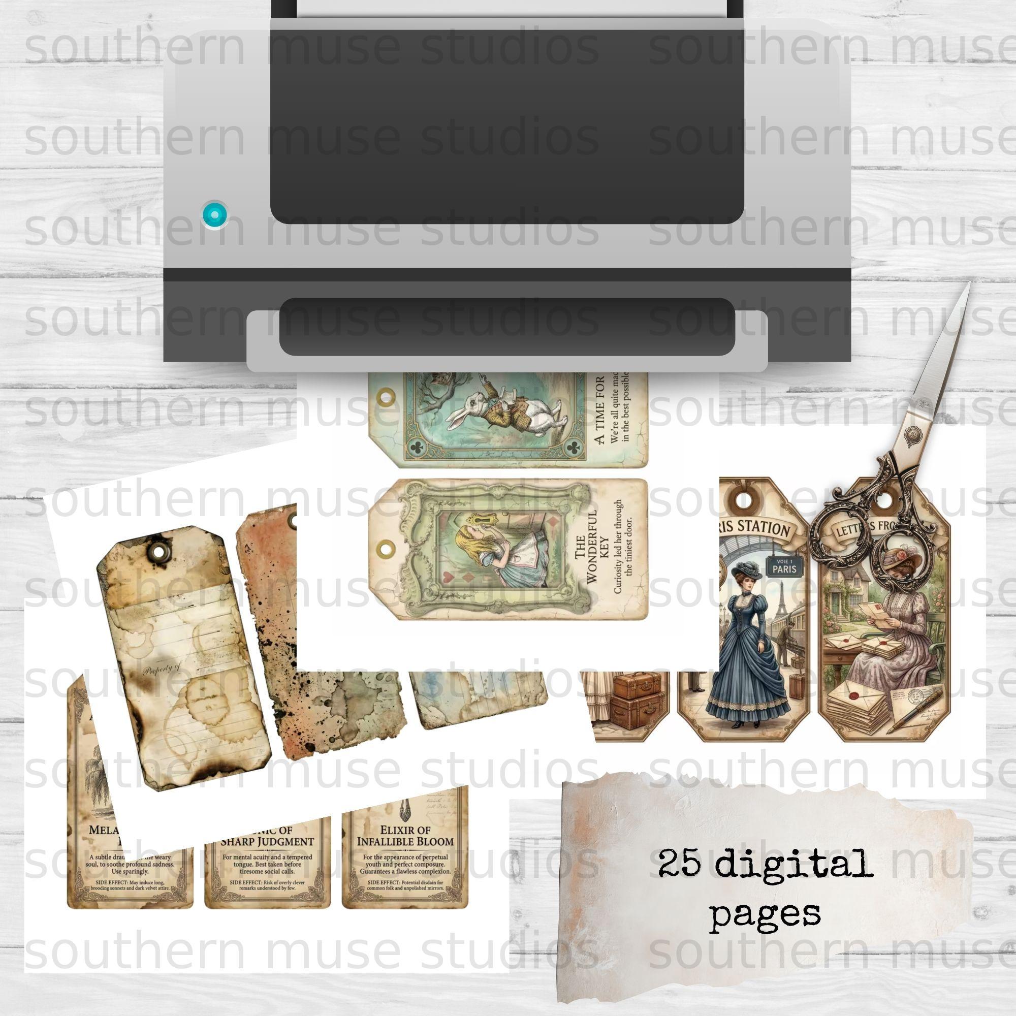 Collector's Cabinet Junk Journal Tags | Vintage Ephemera Digital Kit ...