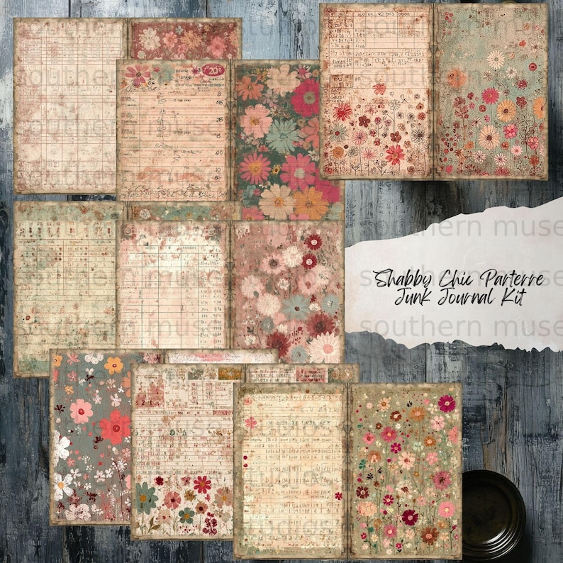 Shabby Chic Parterre Junk Journal Kit, 20 Digital Papers, Vintage ...