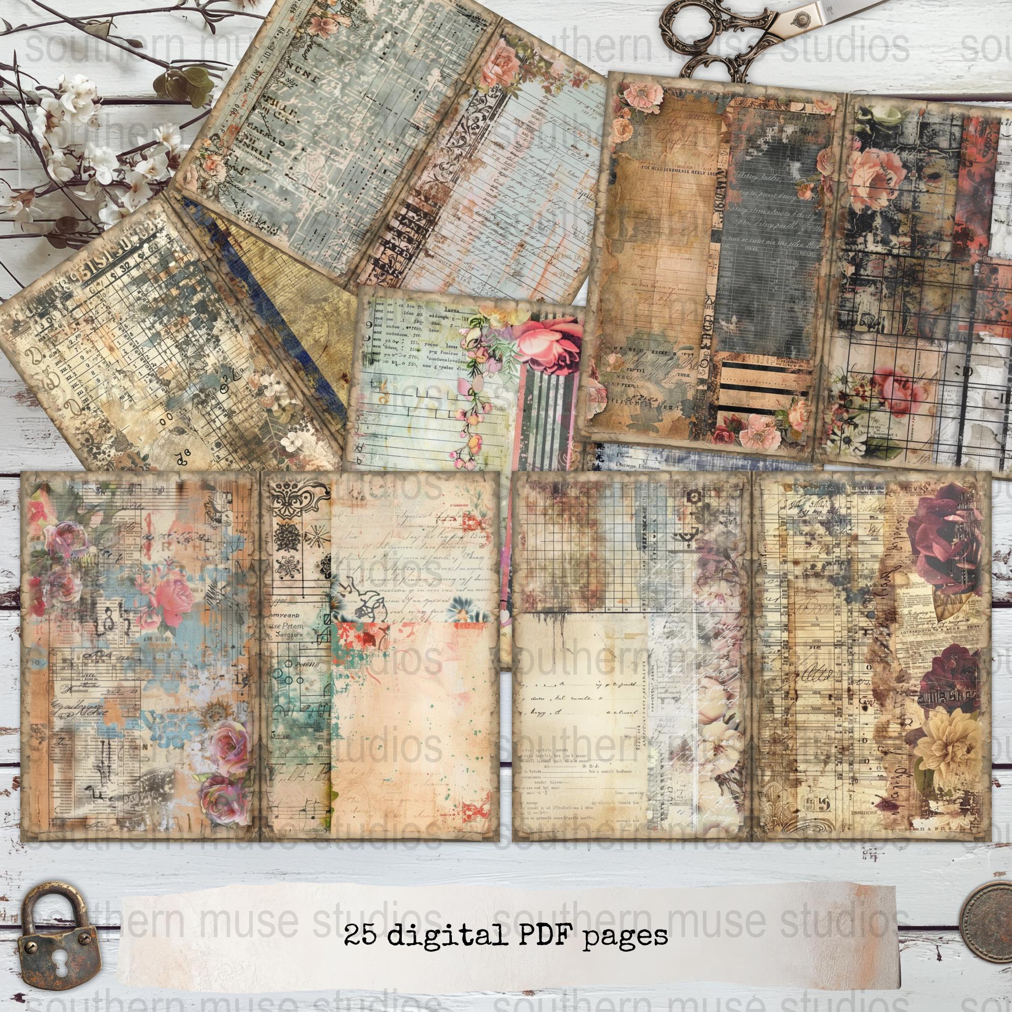 Grunge Floral Junk Journal, Paper Digital Download, Printable Ephemera ...