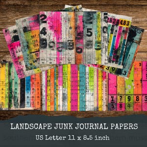 Colorful Landscape Junk Journal Papers, US Letter 11 x 8.5 inch, Mixed Media Scrapbook Ephemera, Vintage Numbers Art Prints