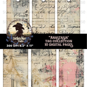 Junk Journal Digital Tags, Printable Tags, Vintage Ephemera, Digital Collage Sheet, Junk Journal Supplies, Scrapbooking Tags, Craft Supply
