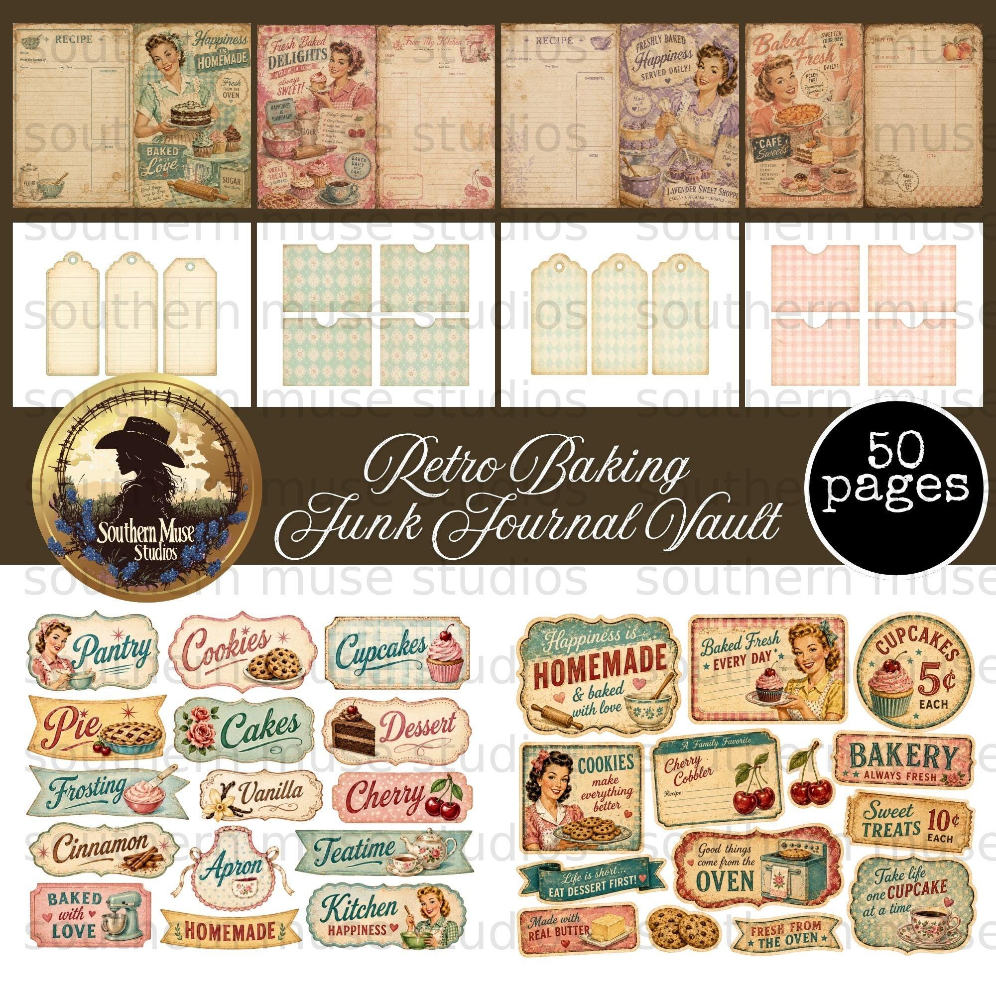 Retro Baking Junk Journal Kit Digital Download, Vintage Kitchen Recipe ...