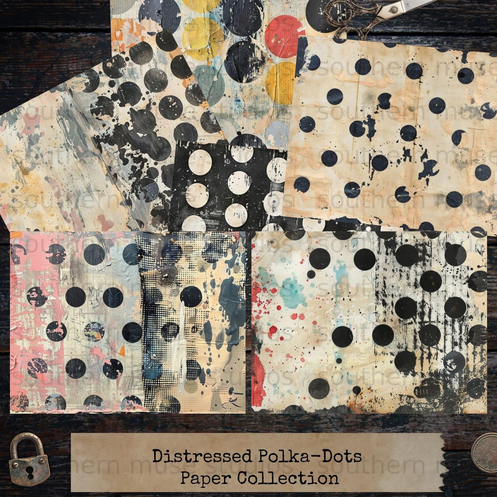 Distressed Polka Dot Grunge Textures | 50 Junk Journal Pages | Digital ...