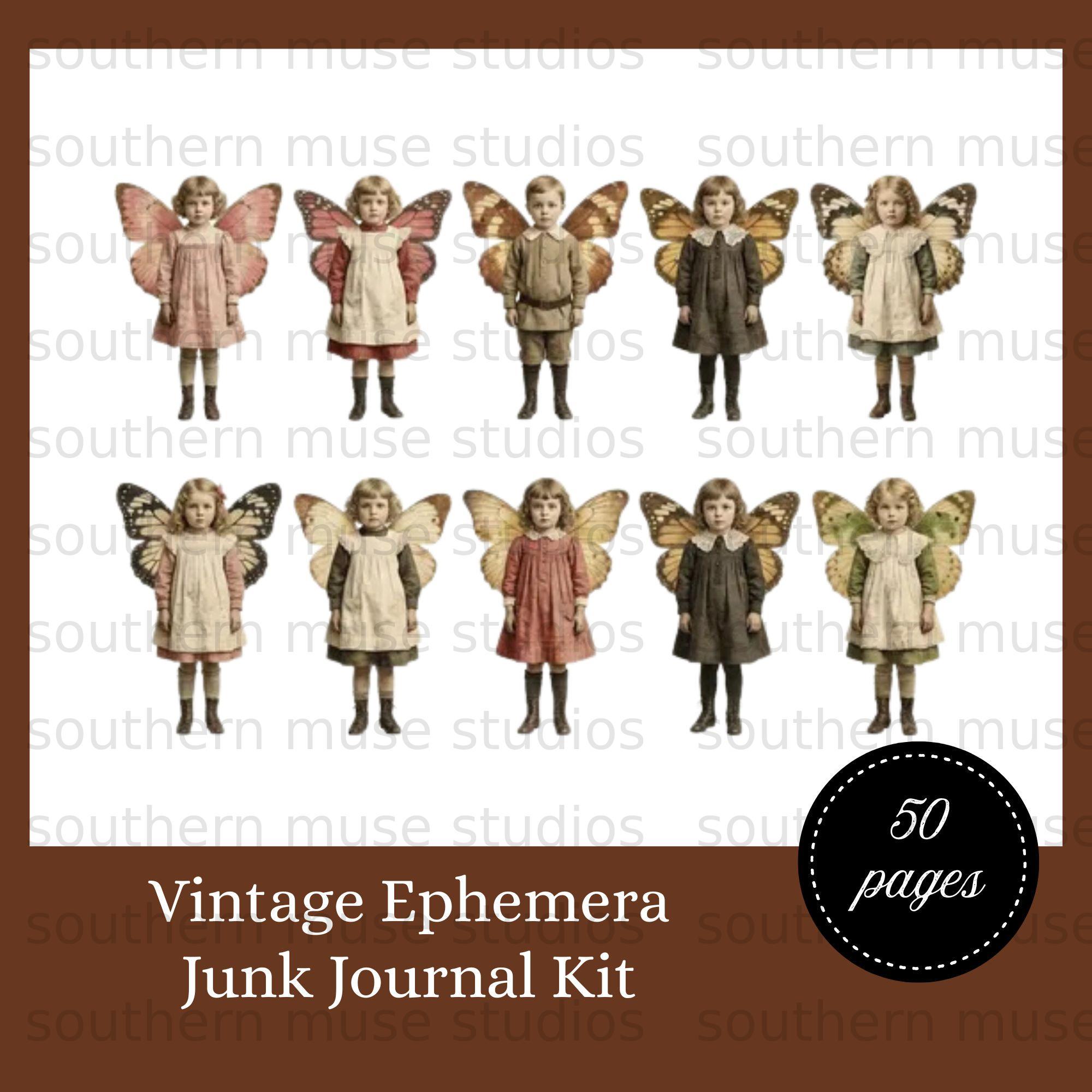 Vintage Ephemera Junk Journal Kit, 50 Page Digital Download, Scrapbook ...
