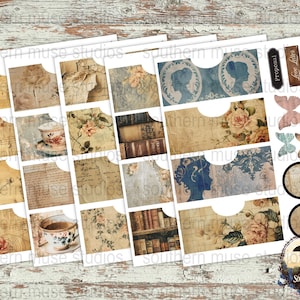 May include: A collection of vintage-style index card pockets with floral, silhouette, and book designs. The cards feature a distressed, aged aesthetic with text and illustrations. Includes tags and butterfly cutouts. The Southern Muse Studios logo is visible.