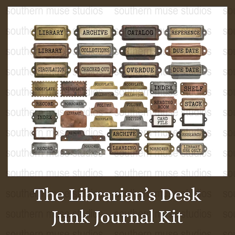 Vintage Library Label Stickers, Archival Collection Tags, Bookplate Decals for Junk Journal, Scrapbooking, Crafting, Organization Kit