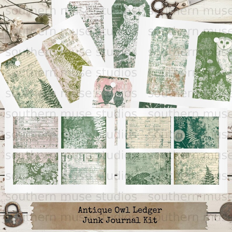 Antique Owl Ledger Junk Journal Kit, Vintage Woodland Digital Papers ...