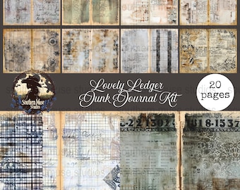 Lovely Ledger Digital Kit, Junk Journal, Scrapbook Supplies, Vintage Papers, Printable Collage Sheets, Ephemera Pack, Art Journal