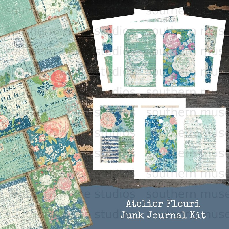Atelier Fleuri Junk Journal Kit, Digital Collage Paper Pack, Vintage ...