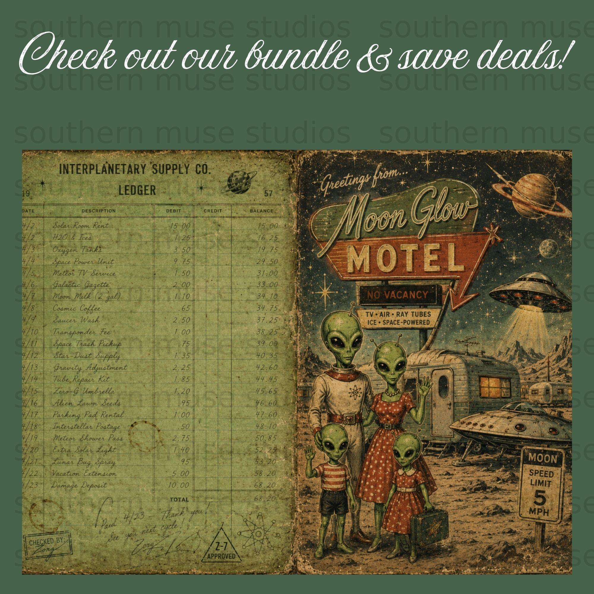 Retro Alien Junk Journal Kit, Vintage Space Ephemera Digital Printables ...