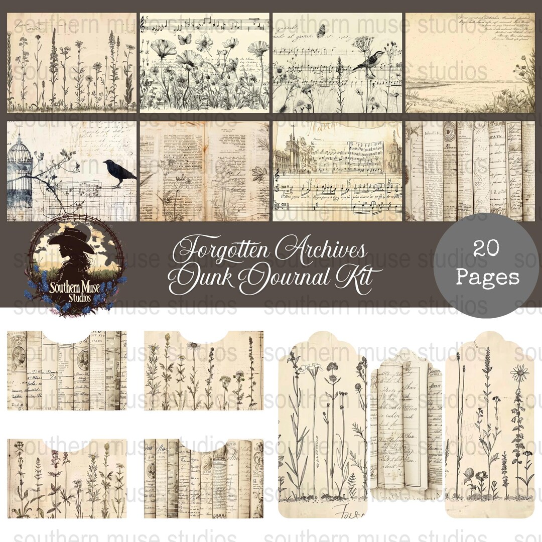 Digital Junk Journal Kit, 20 Printable Pages, Ephemera Papers ...
