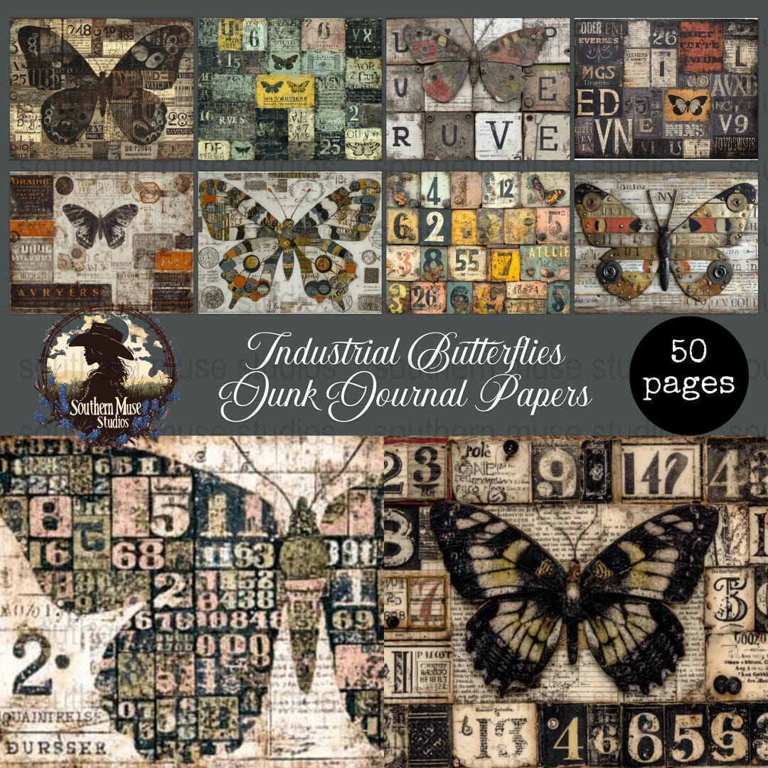 Butterfly Junk Journal, Digital Collage Art Pages, Scrapbook Paper ...