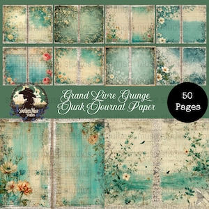 Vintage Floral Junk Journal Paper, Grunge Background, Digital Download, 50 Page Scrapbook Printable, Craft Supplies, Collage Sheets, PDF