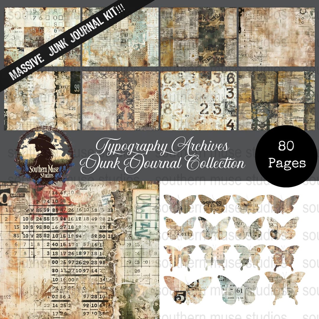 Massive Junk Journal Kit Digital, Typography Ephemera Collection ...